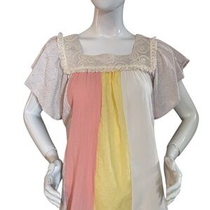 THML top tassels sequin square neck colorful boho blouse (S)